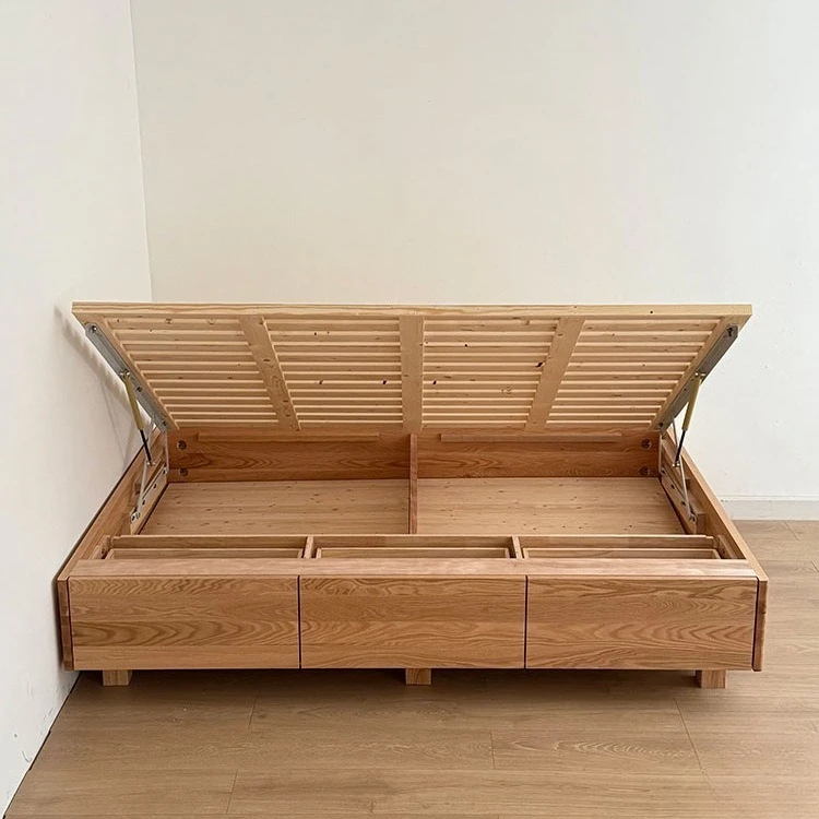 Red oak solid wood box Japanese style 1.5 master bedroom log wind high box air pressure storage suspension bed