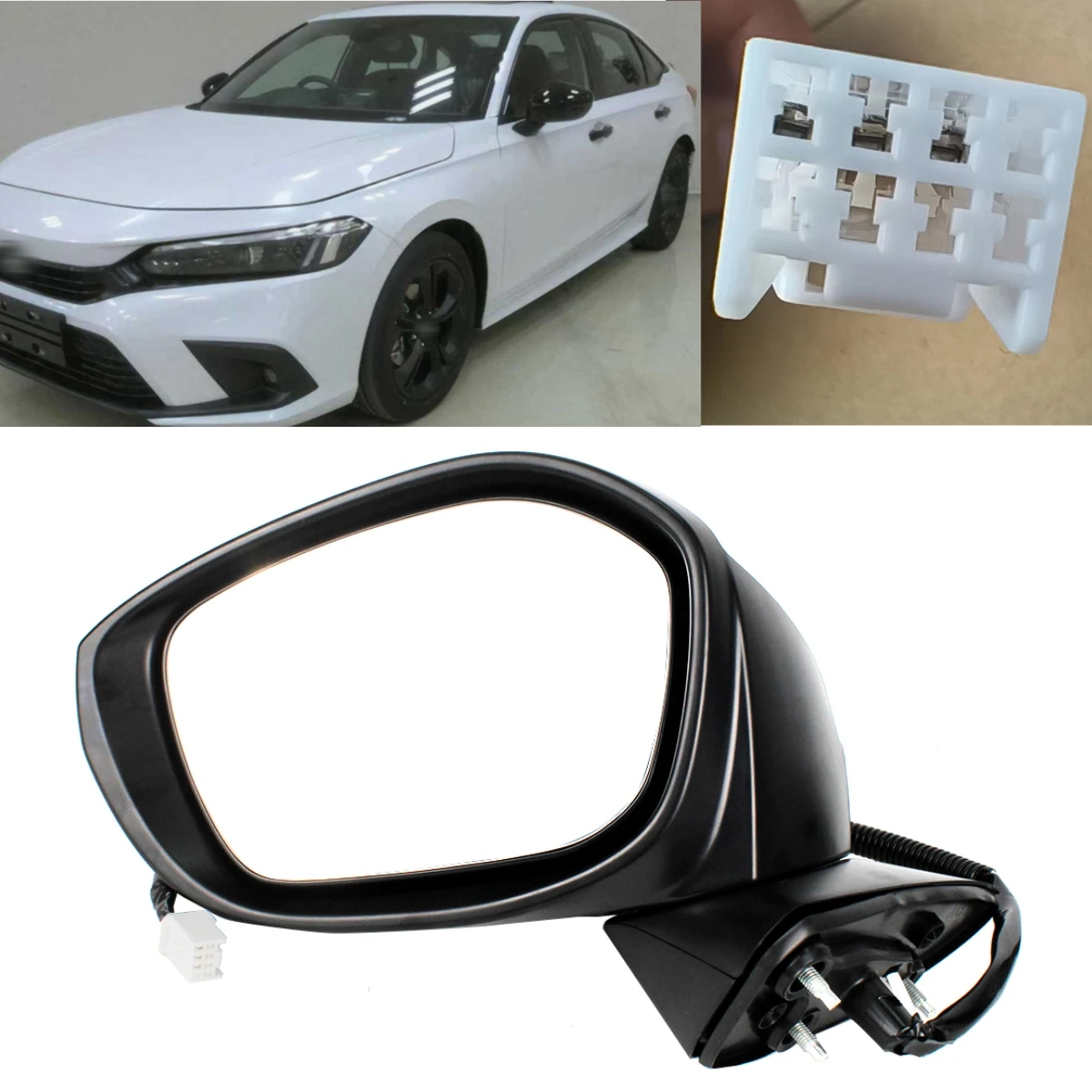 

Left Side 3 Pins Pearl White Painted Power Adjust Reversing Mirror For Honda US Version Civic 2022