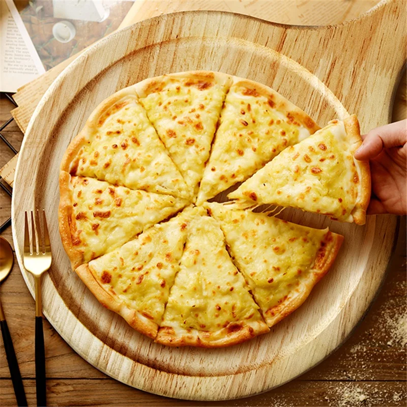 Wooden Pizza Board Round With Hand Pizza Baking Tray Pizza Stone Cutting Board Platter Pizza Cake Bakeware Kitchen Tools