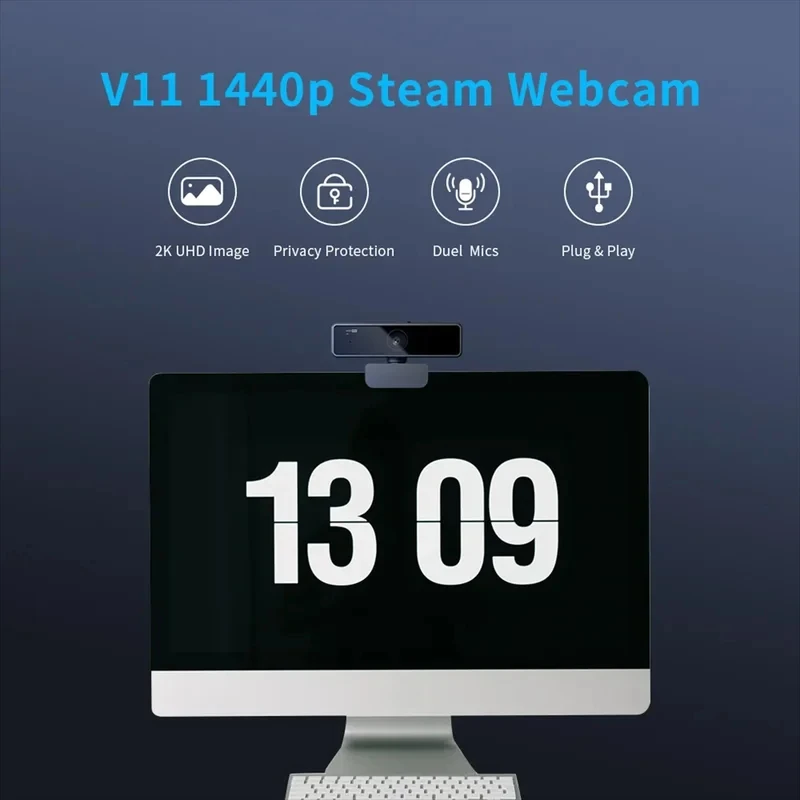 For NUROUM V11 2K Webcam With Dual Microphone 1080P 60fps 1440P 30fps FHD Computer Mini Web Camera USB for PC Laptop