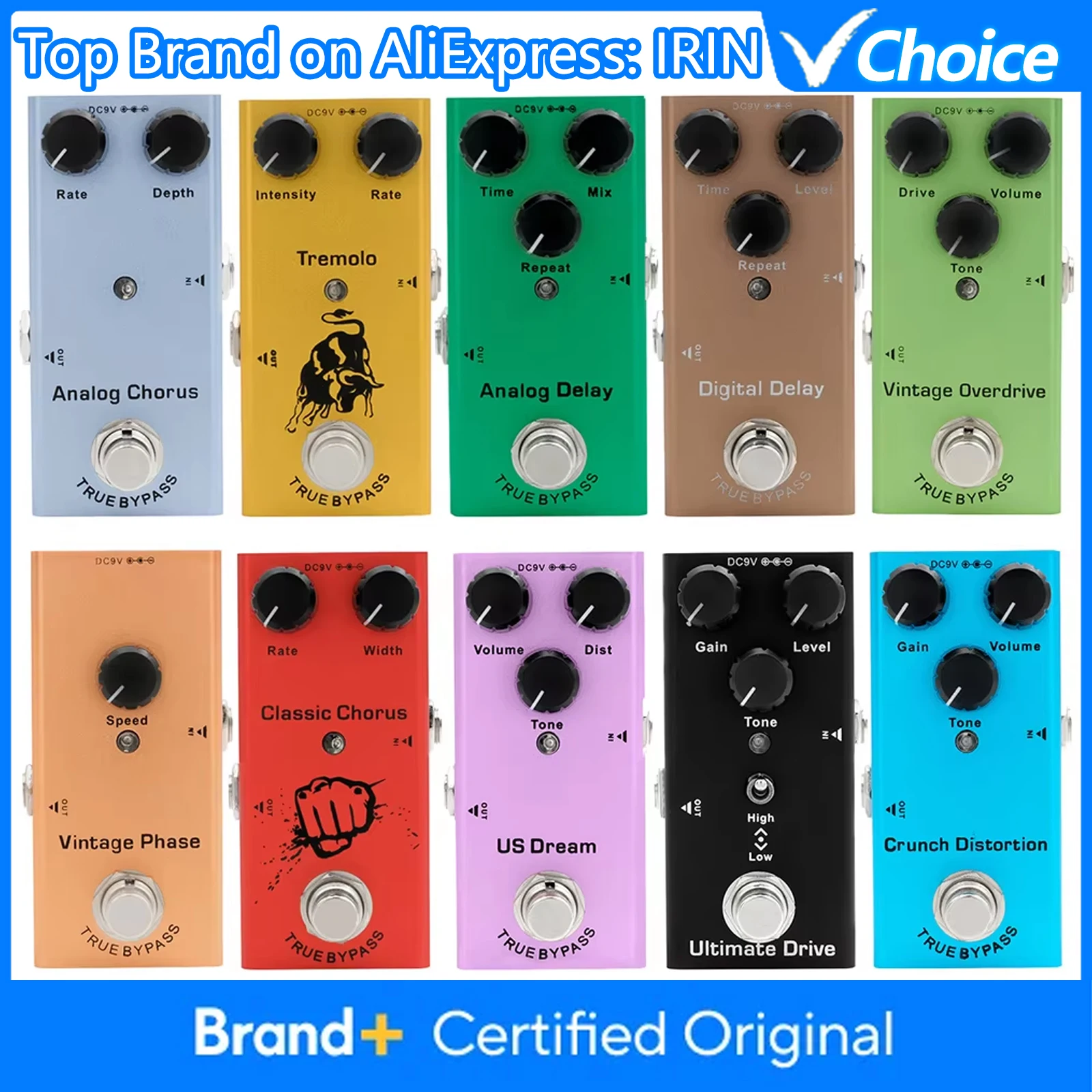 Pedał do gitary elektrycznej Vintage Overdrive/Distortion Crunch/Distortion/US Dream/Classic Chorus/Vintage Phase/Digital Delay