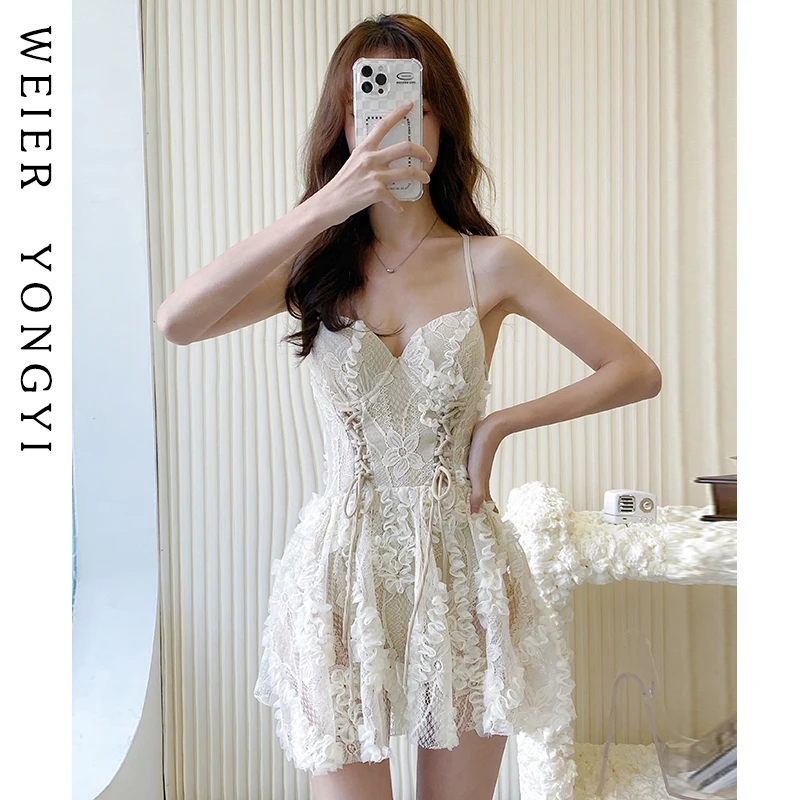 

Women's One-Piece Swimsuit Lace Thermal Spa Sexy Conservatism Small Chest Gather Belly Slimming Pure Color Casual Swimwear