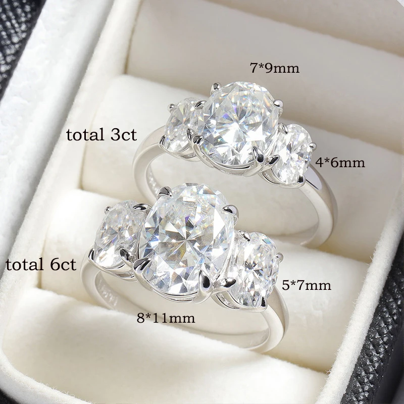 Smyoue Certified 2CT 4CT Oval Cut All Moissanite Rings for Women Bride Wedding Bands Lab Diamond Gift 100% 925 Sterling Silver