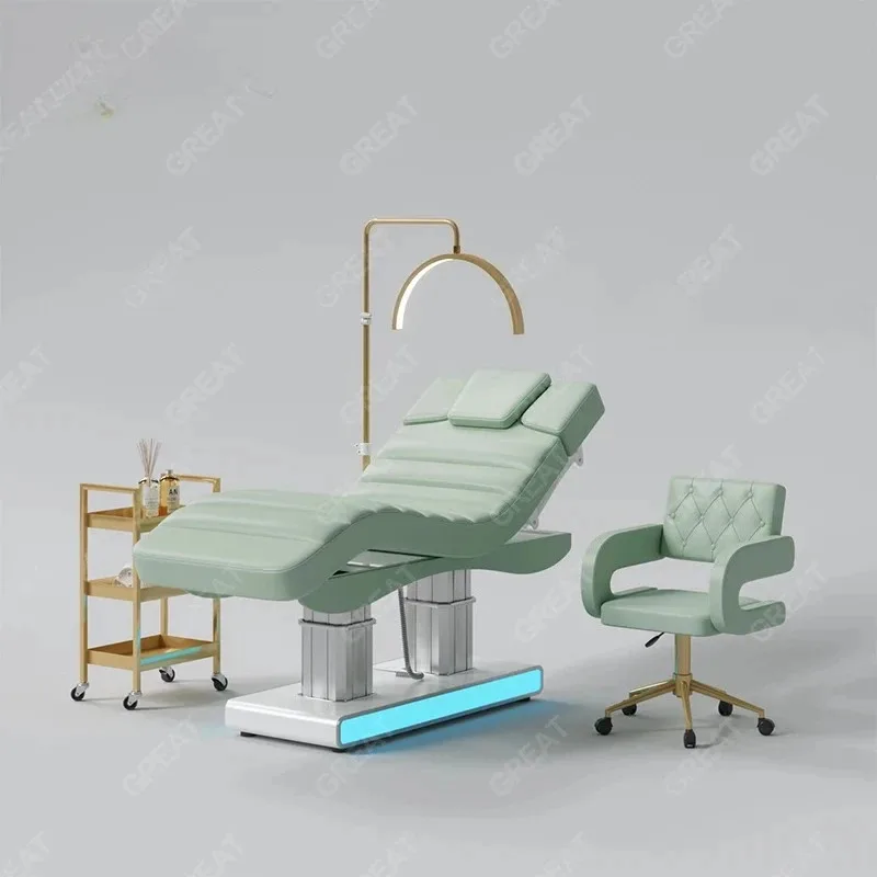 طاولة تدليك فاخرة شديدة التحمل وسرير كهربائي للتحكم في الاستلقاء 4 محركات لعيادة الصالون سرير سبا مع إضاءة #2