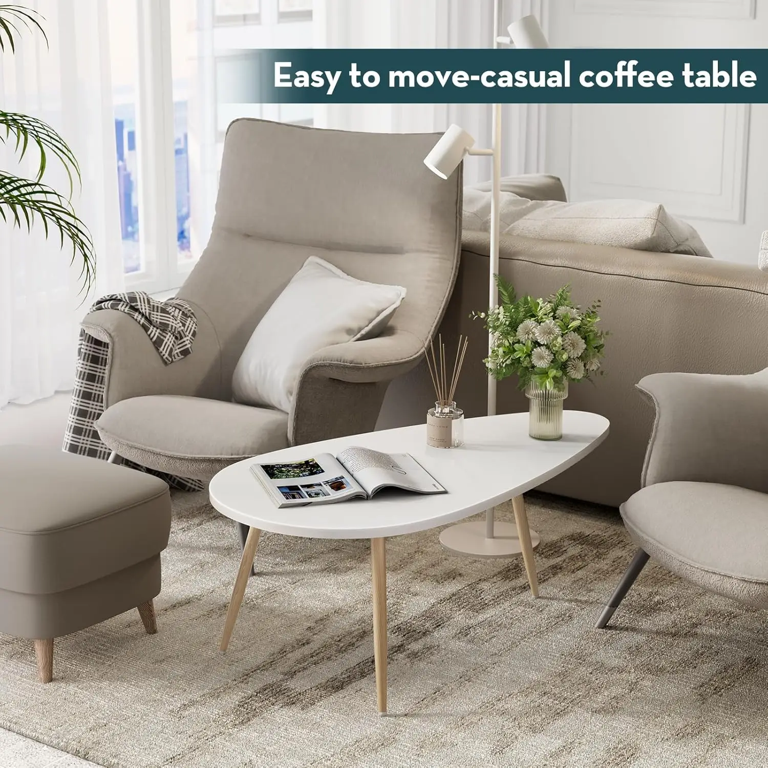 Saygoer-Mesas de café brancas modernas, mesa central oval simples para sala de estar, casa e escritório, espaço pequeno, exclusivo