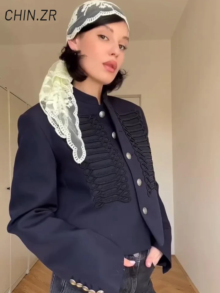 Vintage Women's Cropped Napoleon Jacket Stand Collar Single