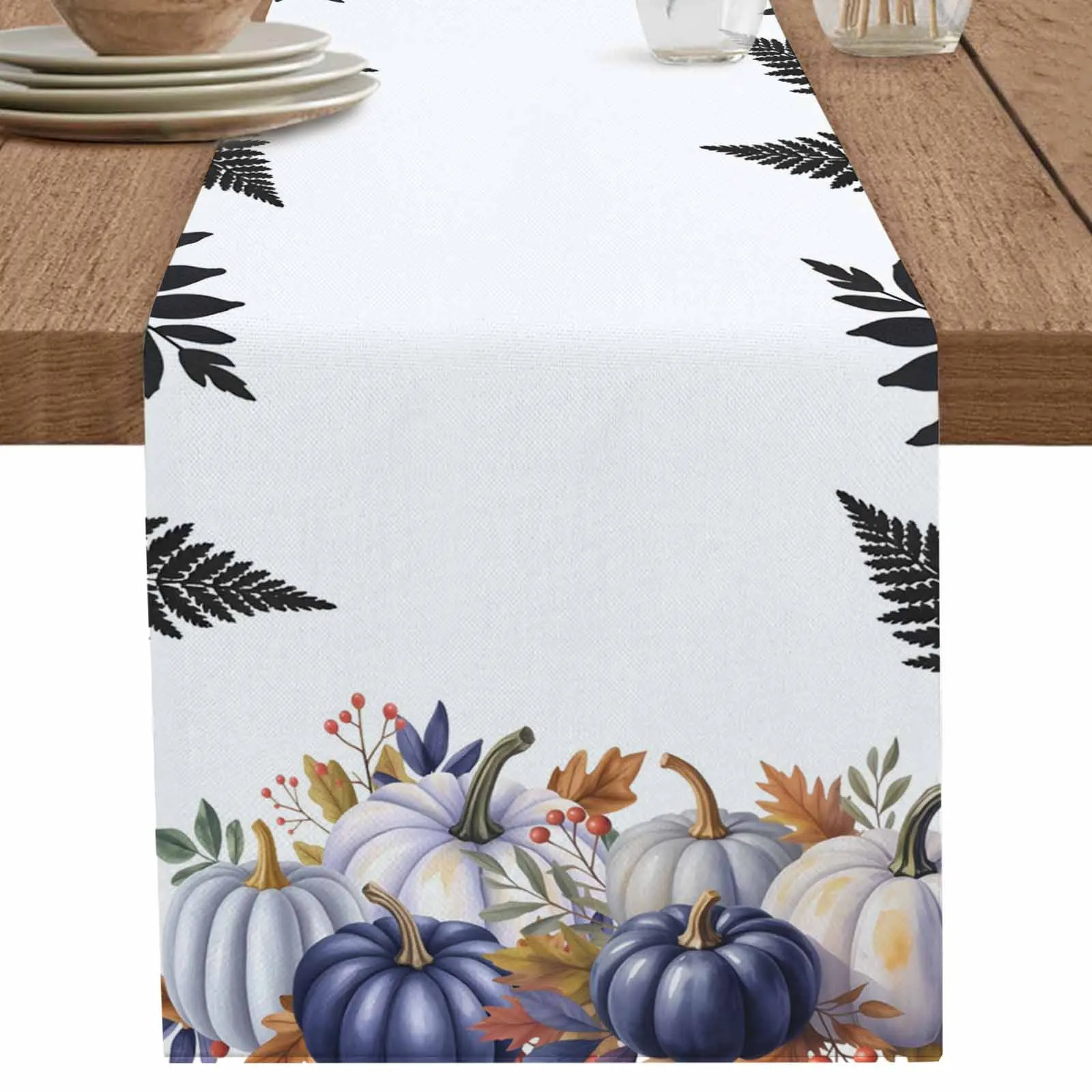 

Letter Hollo Pumpkin Autumn Table Runner Party Polyester Table Cover for Home Dining Decoration