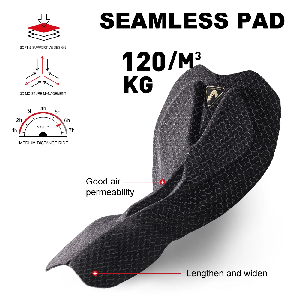 Santic Men's Summer Cycling Bib Shorts 120KG 3D Padded Long Distance Road Bike Shorts TM24C05185