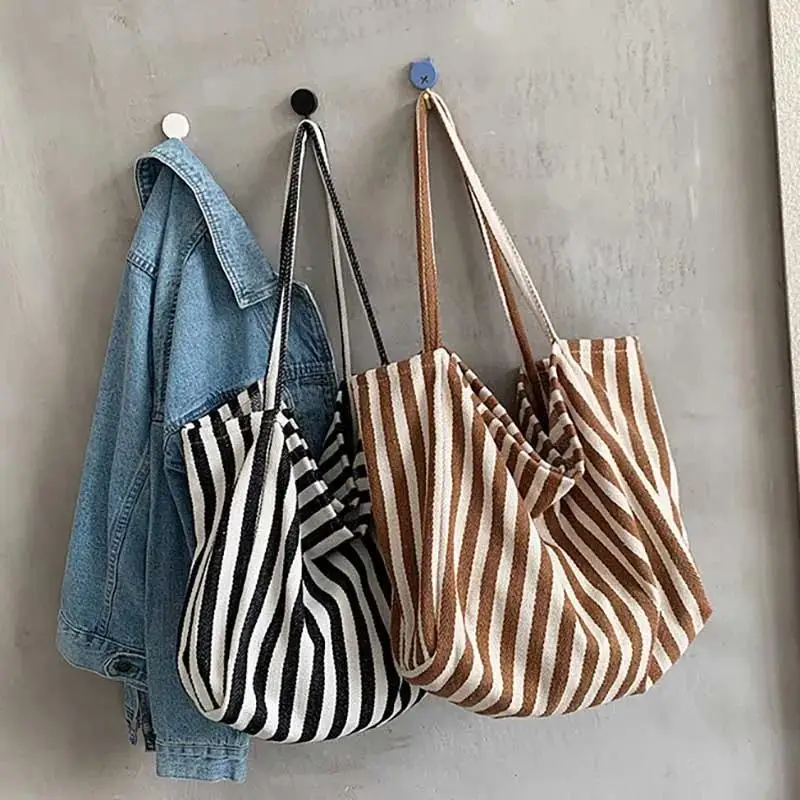 New Fashion Women\'s Tote Shoulder Bag Designer Striped Casual Handbag for Women 2022 Simple Large Capacity Female Shopper Bags