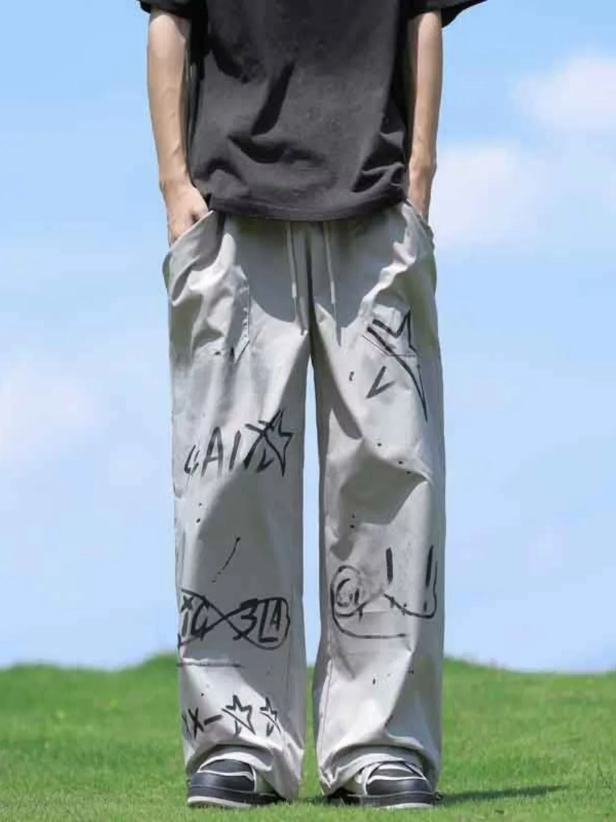 

Американские спортивные брюки для мужчин, летние, тонкие, свободные, широкие, повседневные, в стиле хип-хоп, для уличных танцев, модные, прямого кроя, размер L