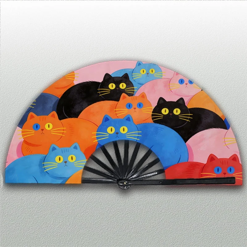 1pc Men's Handheld Fan with Cute Chubby Cats & Colorful Tabby Design - Lightweight Portable Cooling Fan Suitable for Daily Use, Travel, Outdoor - Trendy Accessory for Lovers