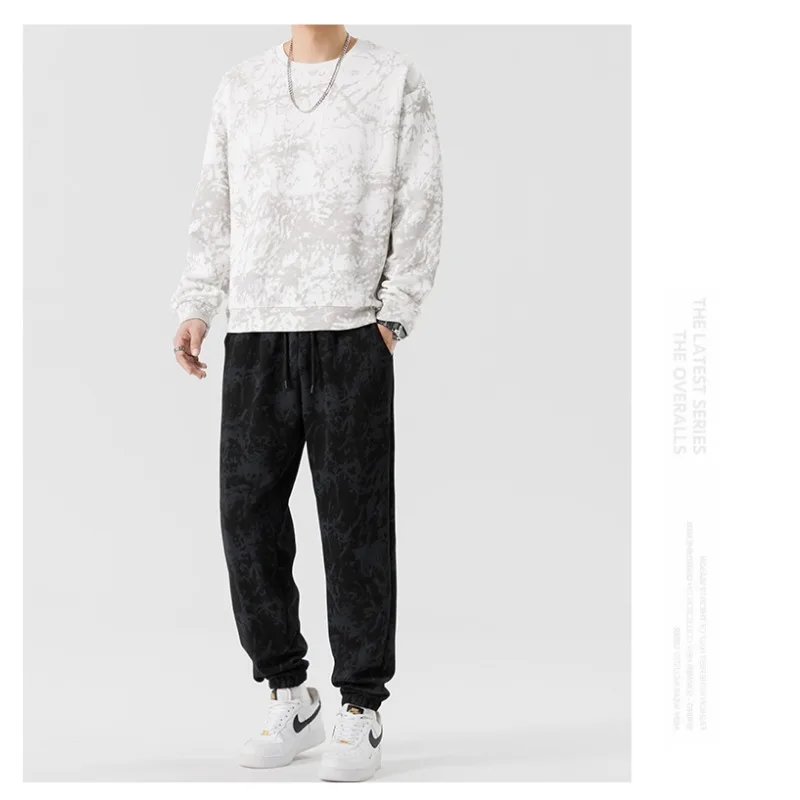 Men's Spring and Autumn Pullover Round Neck Long-sleeved Top Printed Sweatshirt Sports Leggings Casual Versatile Fashion Suit