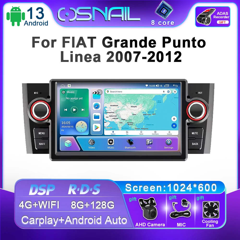 1 Din Android Auto Car Radio For Fiat Grande Punto Linea 2007-2012 Navigation Multimedia Stereo Player GPS 4G Carplay Head Unit