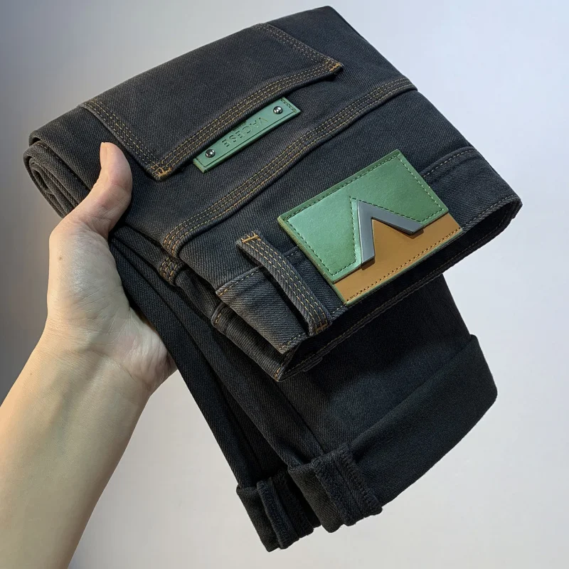 

Light luxury high-end fashionable jeans for men in autumn 2025, thick and trendy casual slim fit elastic denim small leg pants