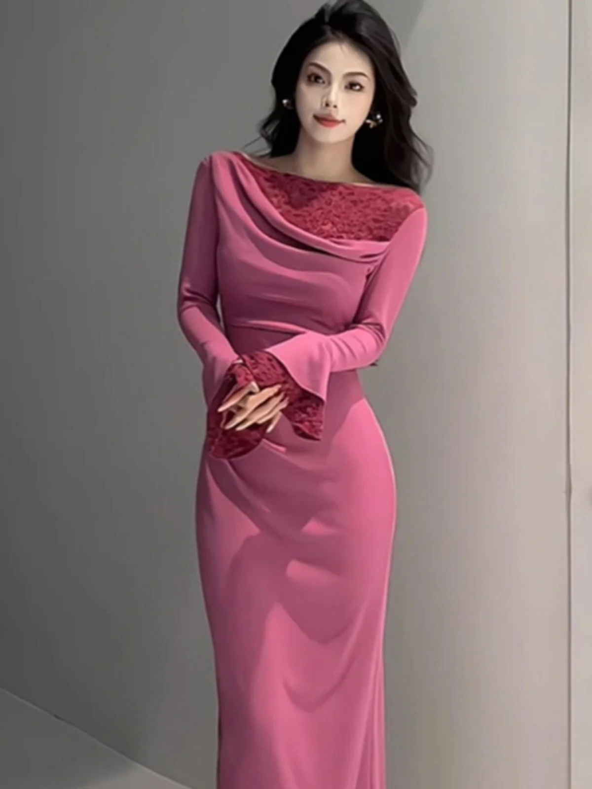 

Модная женская юбка-трапеция с длинным рукавом, облегающая, до колена, из полиэстера, с высокой талией