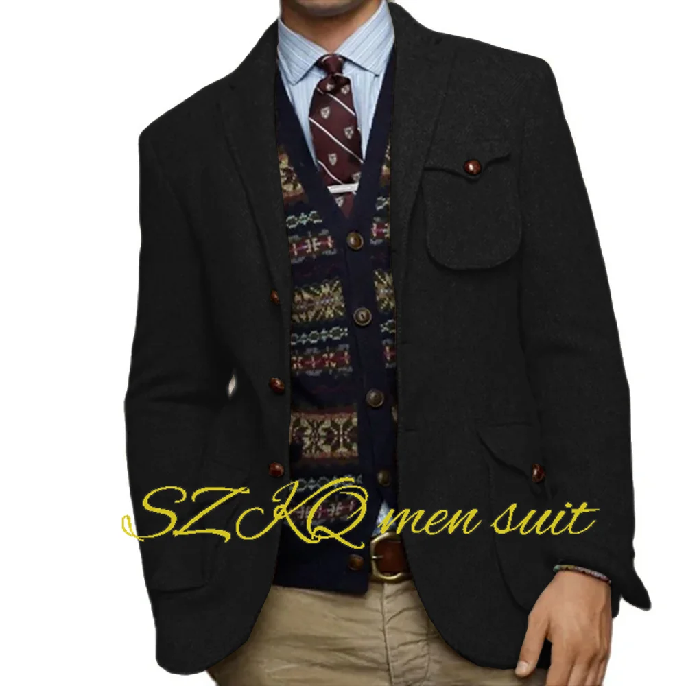 Retro Men's Blazer Horse Herringbone Single Jacket Formal Business Workwear Slim Fit Suit Male Elegant Suit