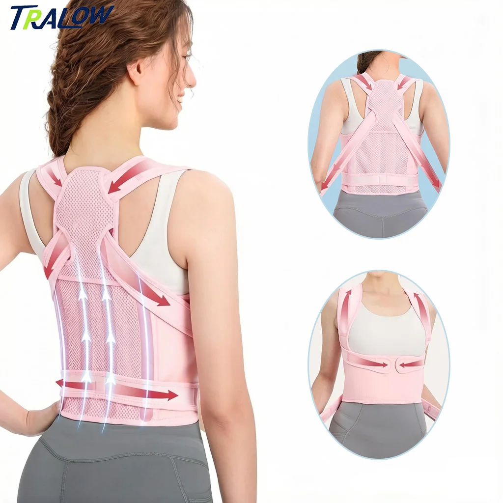 

TRALOW Adjustable Breathable Back Posture Corrector Full Back Support Spine Alignment Hunchback Correction Belt for Men Women