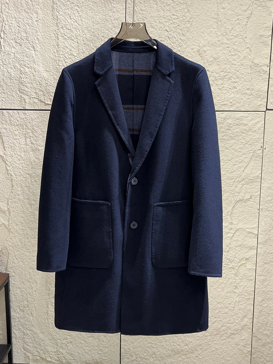 High-End Double-Faced Woolen Coat 54% Merino Wool Handmade Men's Mid-Length Business Casual Style for Autumn Winter