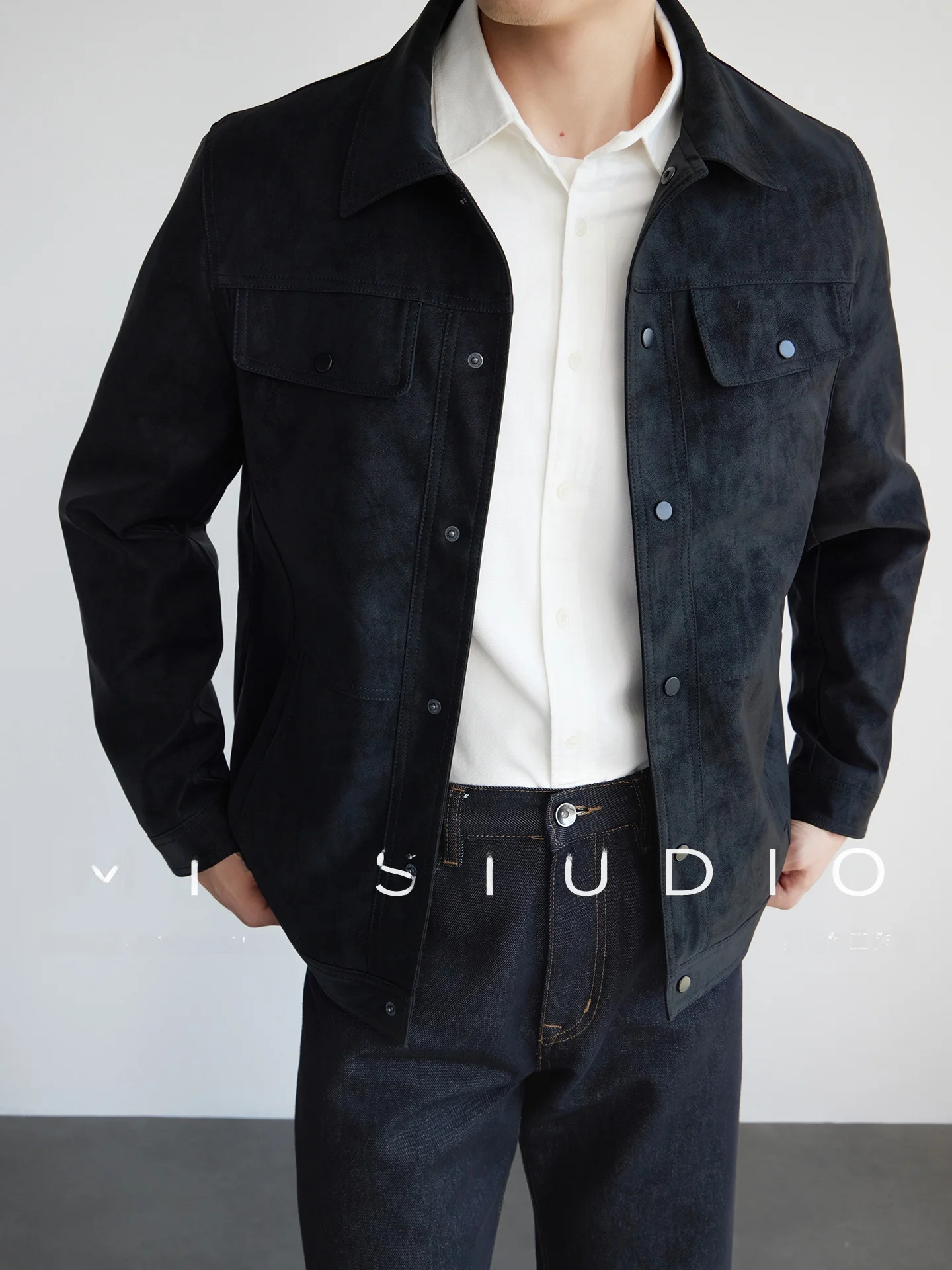 Barn Wind Composite Metal Wire Glossy Suede Workwear Jacket Men's Autumn Style Windproof PU Collar Coat Fashion Urban Commute
