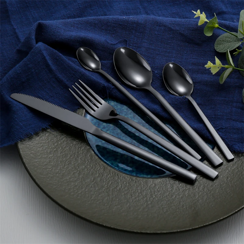 Western Tableware Set Stainless Steel Black Dinnerware Knife Fork Silverware Teaspoon Flatware Kitchen Accessories Cutlery Sets