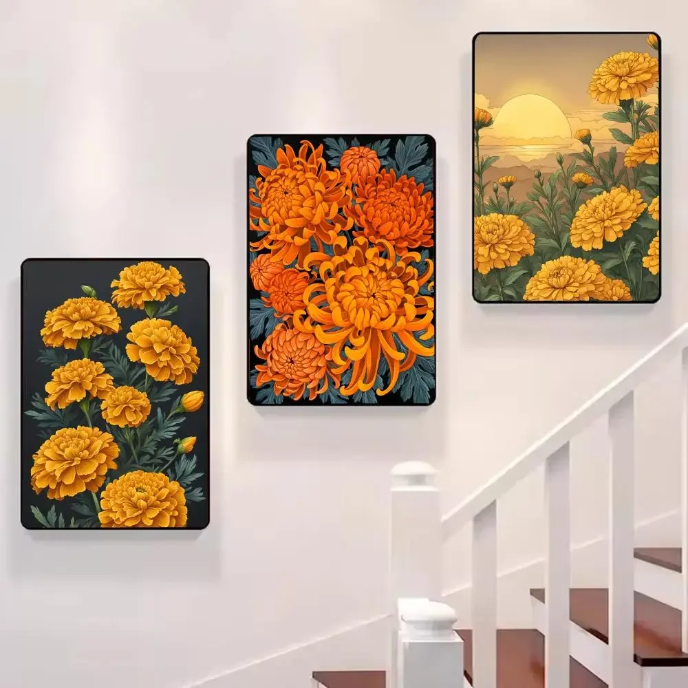 Multiple sizes 1pc frameless Canvas Painting,Yellow chrysanthemum ins Painting Calligraphy pictures Room Home bedroom interior w