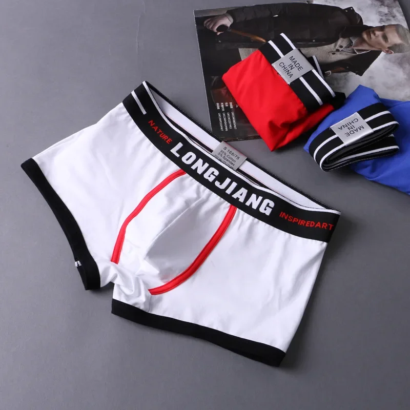 Men's Cotton Panties Breathable Words Print Boxer Shorts Bulge Pouch Underpants Underwear Man