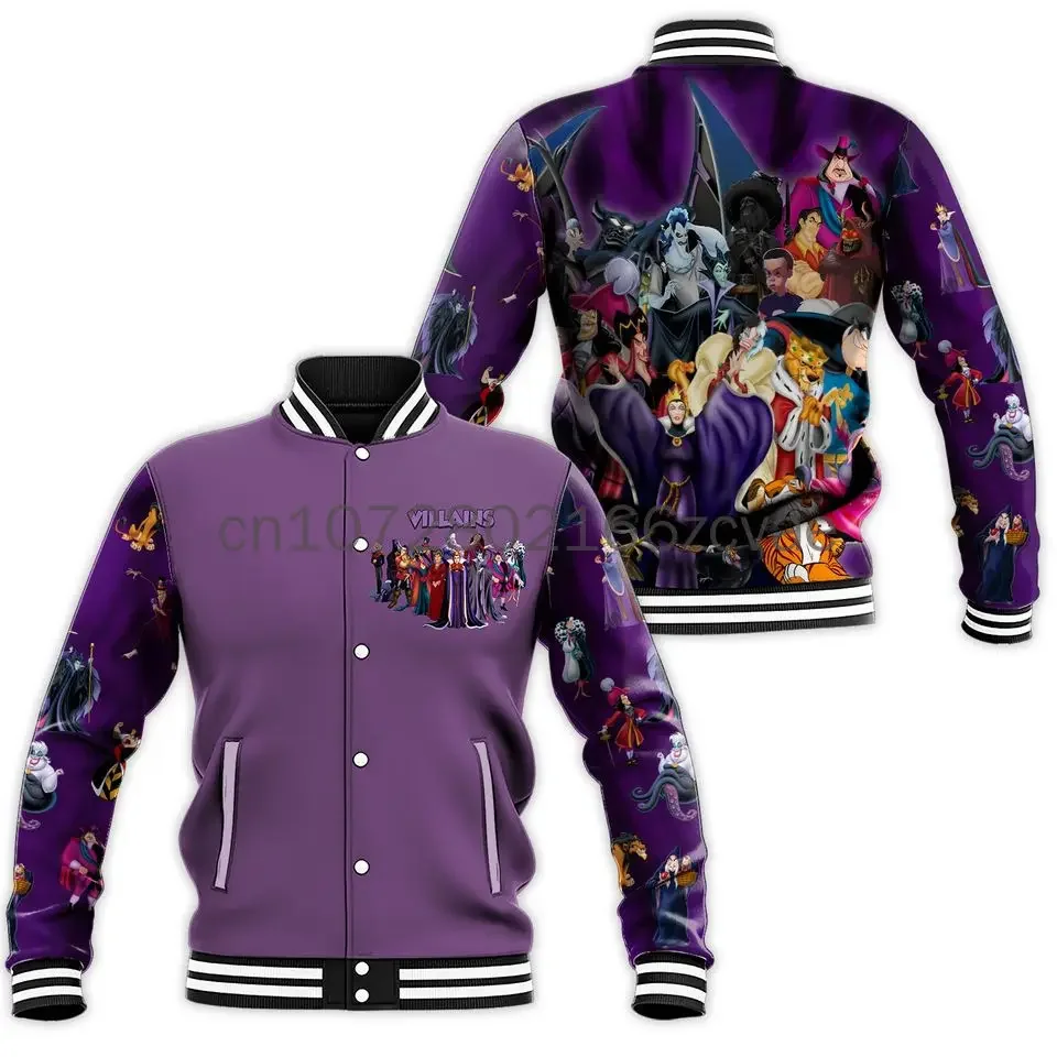 2024 New Villains Maleficent Baseball Jacket Disney Maleficent Casual Baseball Jacket Oversize Street Men\'s and Women\'s Jackets