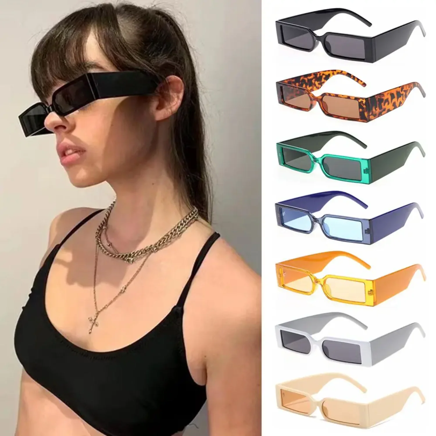 Vintage Rectangle Sunglasses  Women Men Retro Small Frame Sun Glasses Glasses Fashion Shades UV400 Eyewear Abs workout equipment