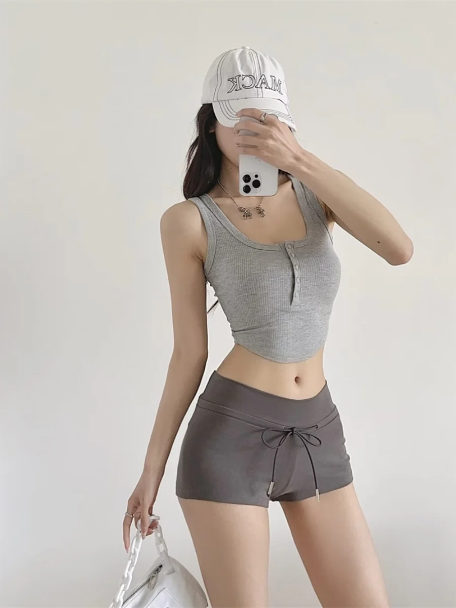 Hohe Taille Elastische Taille Dstring Sport orts Frauen Sommer Lose Beiläufige Gerade Bein Breite Bein Hot Pants Straße Sle