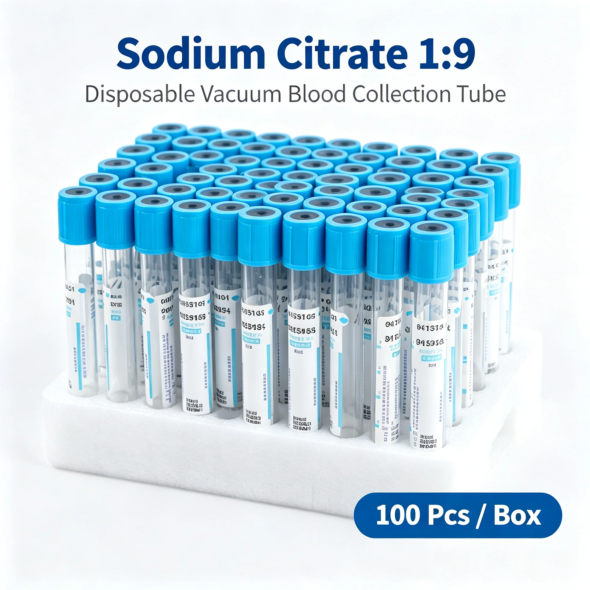 100Pcs Disposable Vacuum Blood Collection Tube Sodium Citrate 1:9 Blue Cap PET Glass 2ml 5ml 10ml Coagulation Test EO Sterile
