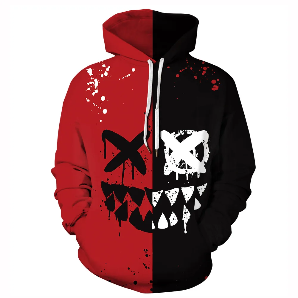 Spring Autumn Men Black Red Hoodies Haha Joker Print Hooded Sweatshirt Women Hip Hop Streetwear Pullover Clothes Plus Size S-3XL