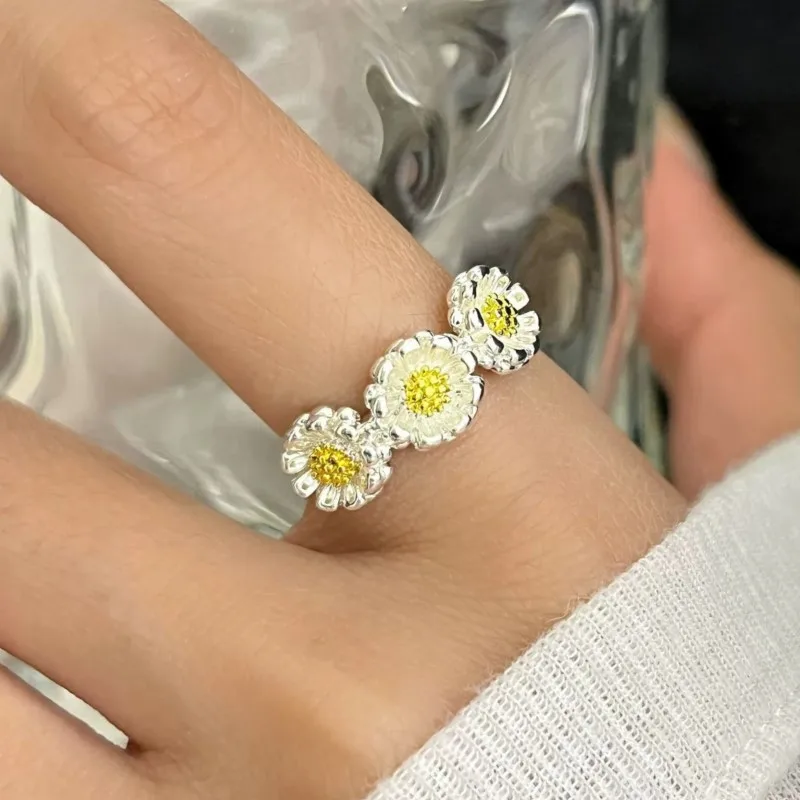 

PANJBJ кольцо из стерлингового серебра 925 пробы с цветком ромашки для женщин, милое нерегулярное модное регулируемое ювелирное изделие, подарок на вечеринку, дропшиппинг