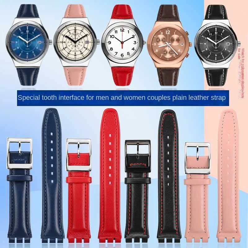 cowhide watch strap For SWATCH YCS YAS YGS IRONY Soft cowhide watchband Concave convex mouth 17mm 19mm men women bracelet band