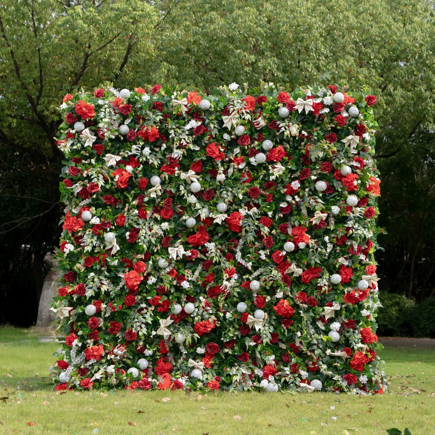 Uflower 8x8 Feet Christmas Floral Fabric Backdrop Curtain Artificial Rollable Wall for Holiday Events Decorative Festive Design