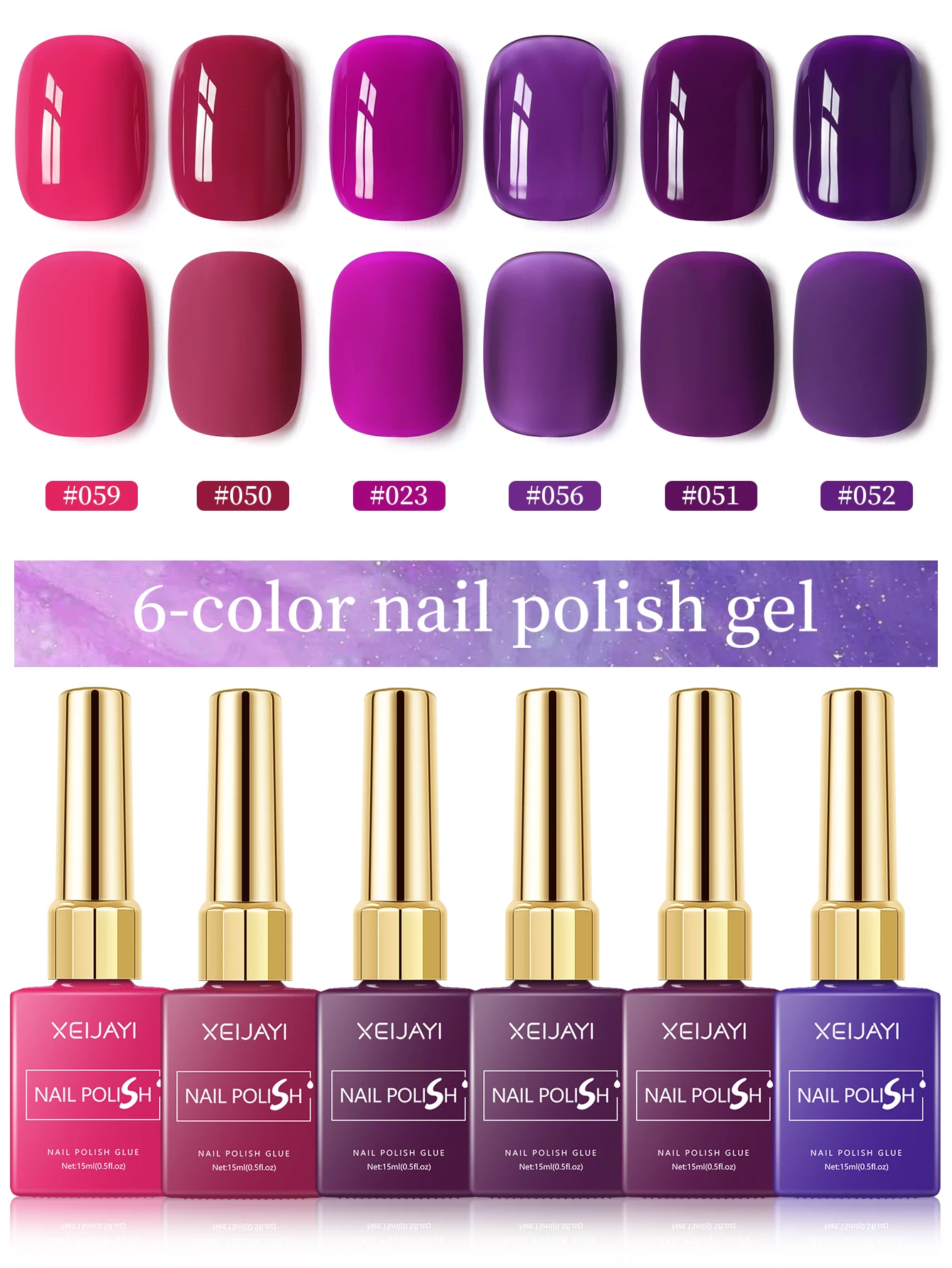 

XEIJAYI 6 шт. 15 мл Набор гель-лаков для ногтей Розовый Фиолетовый Полуперманентный УФ-гель-лак Наборы Все для маникюрного набора Soak Off UV LED Vernis