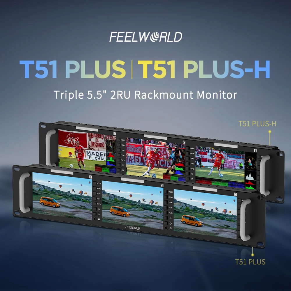 FEELWORLD T51 PLUS المهنية رف جبل مراقب رف جبل رصد الثلاثي 5.5 "2RU كامل HD SDI/HDMI/AV I/O OEM المصنع مباشرة