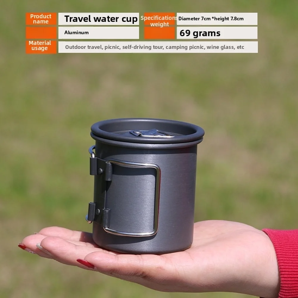 Anodized Interior Ultralight Cup Foldable Stainless Steel Handle Lightweight Outdoor Cup Outdoor Camping Gray Camping Hiking