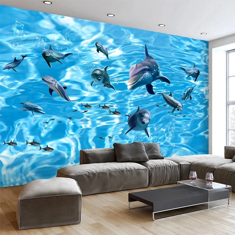 Custom 3D Wallpaper Rolling Waves Dolphin Mural Kids' Room Living room sofa TV background wall bedroom restaurant wall fabric 8d