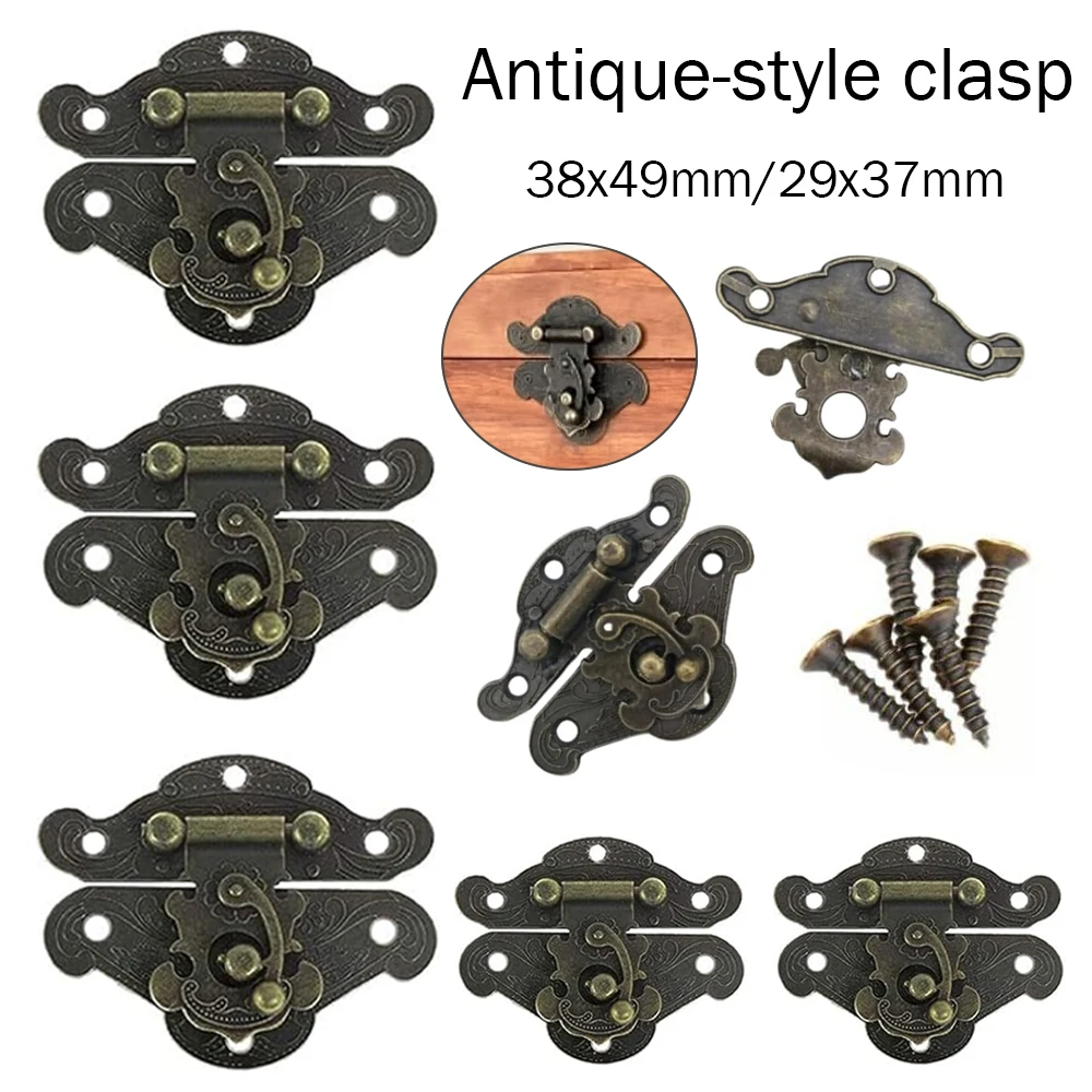5-20pcs Vintage Metal Hasp Latch Clasp with Screws, Antique Hardware for Decorative Wooden Box Furniture Leather Bag Lock