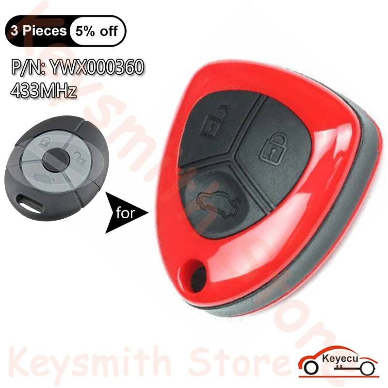 

KEYECU 3 Buttons 433MHz for Rover 25 45 Streetwise MG TF ZR ZS Auto Upgraded Remote Control Key Replacement Fob YWX000360