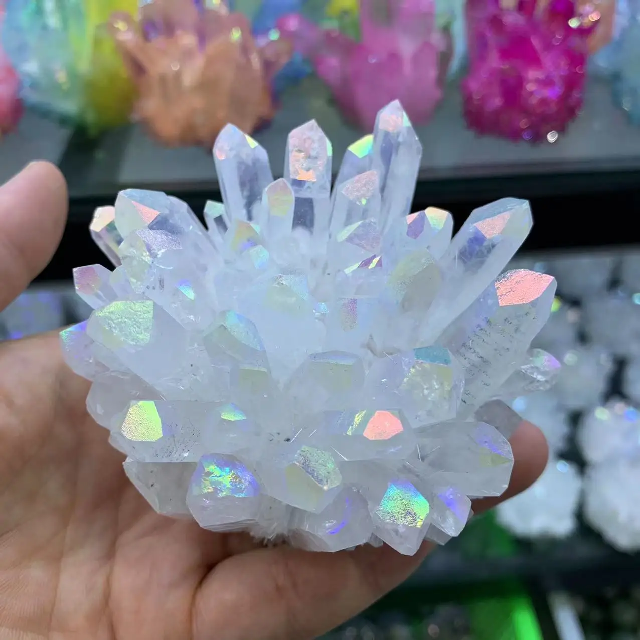 Natural Rainbow Halo Crystal Quartz Cluster Reiki Restoration Home Decoration Stone Gift