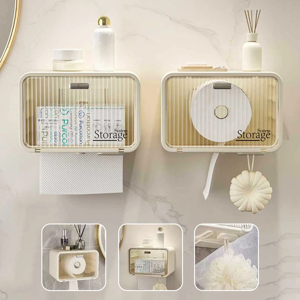 Wall Mounted Transparent Waterproof Tissue Box for Toilet Dormitory Bathroom Roll Paper Face Towel Storage Organizer
