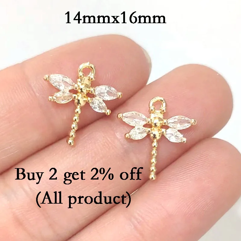 6Pcs KC Gold Plated Zircon Dragonfly Charms Animal Insect Pendants For DIY Jewelry Making Earrings Necklace Handmade Accessories