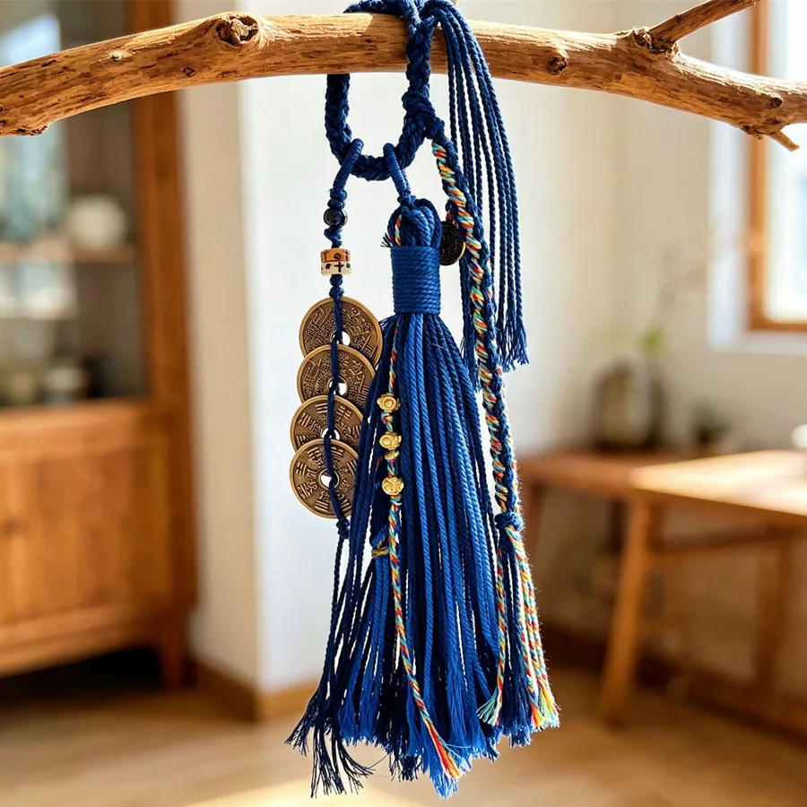 Tibetische Quaste mit Kupfermünzen und Perlen, Vajra-Stößel-Anhänger, gewebtes Lanyard, DIY-Schlüsselanhänger, Handyriemen, Taschen- und Auto-Hängeaccessoire – Detail 27