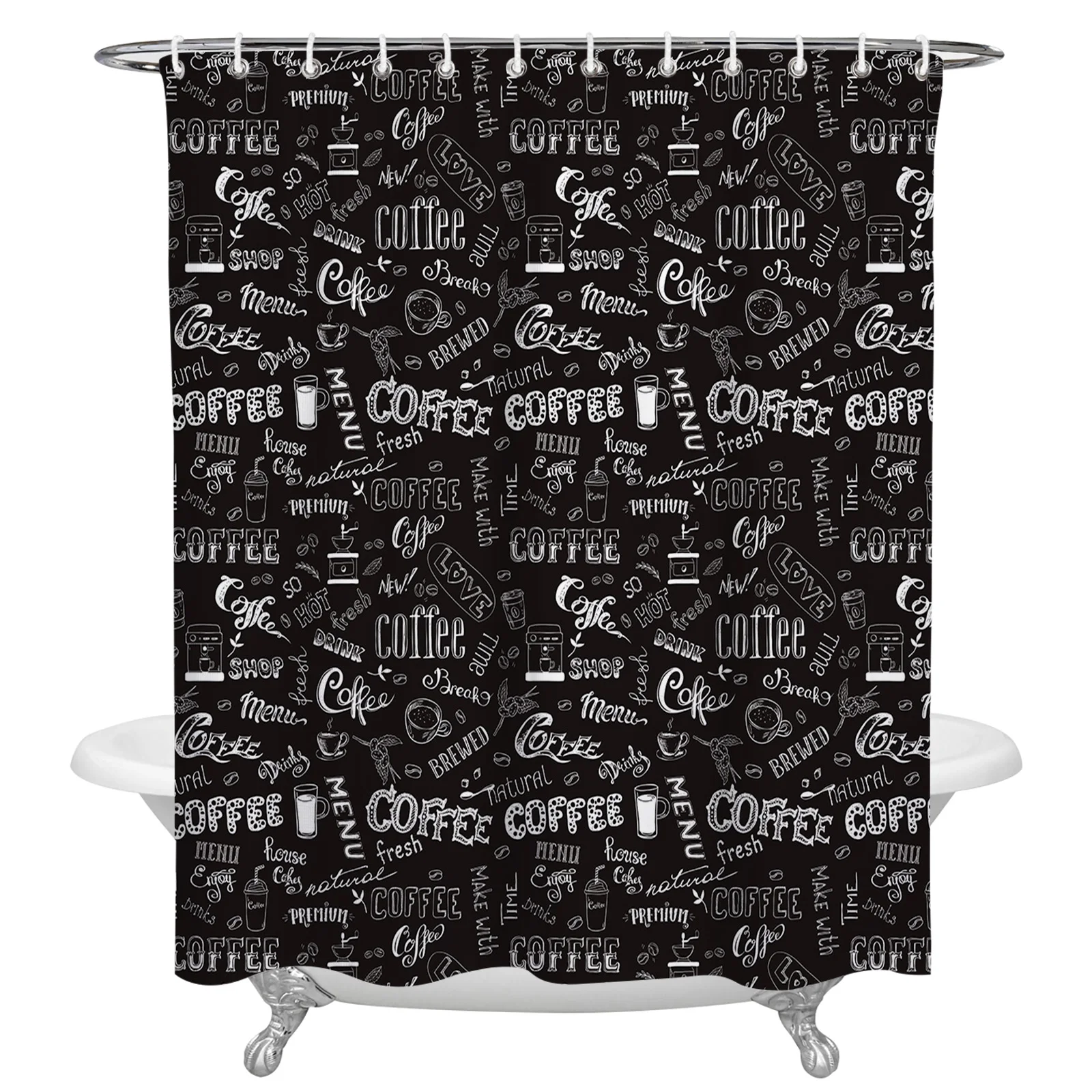 Coffee Bean Milk Waterproof Bathroom Decoration Shower Curtain With Hook Printed Bathtub Curtains Bathroom Accessories