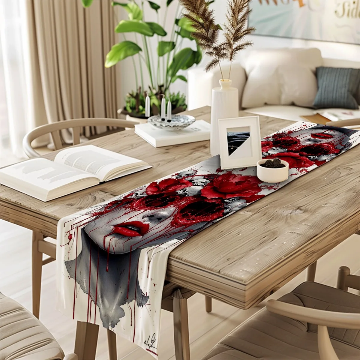 

Скатерть с принтом Череп и розы Готический стиль Цветочная скатерть для сезонных торжеств Обеденная установка в помещении и на открытом воздухе