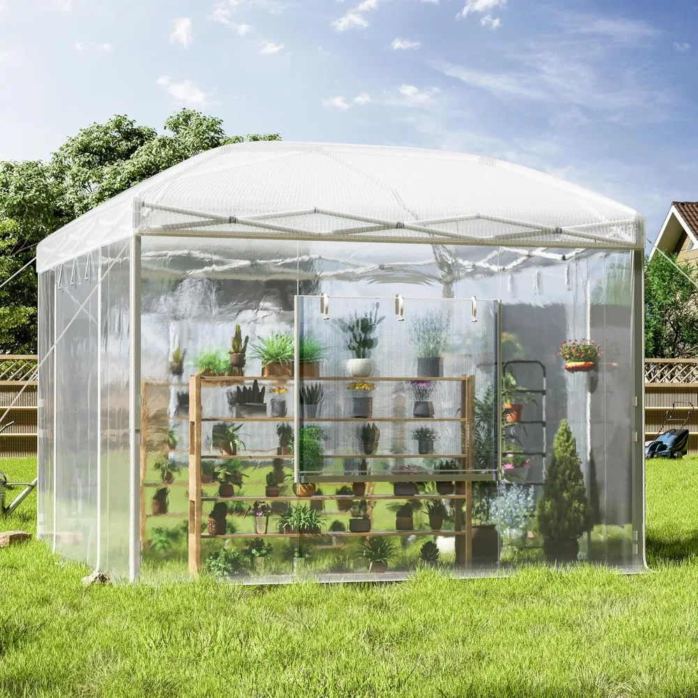 

Outdoors Pop-up Greenhouses with Adjustable Reinforced Frame, Portable Walk in Greenhouse with 2 Roll-up Zipper Door