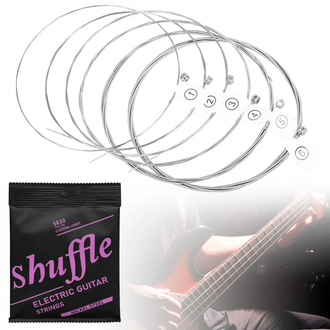 6pcs/set Electric Guitar Strings with Anti-Rust Coat, High Carbon Steel Core & Nickel Steel Wound Guitar Strings