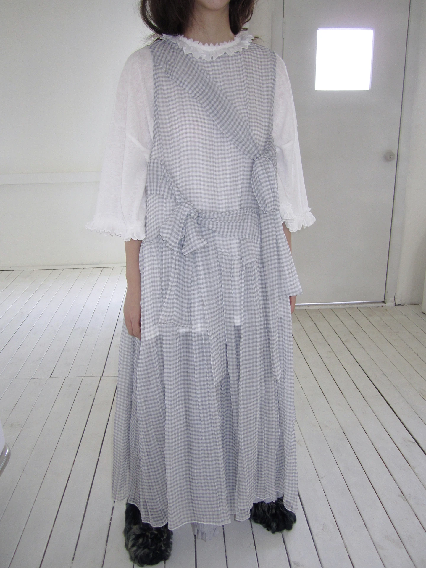 

Blue And White Plaid Asymmetrical Vest Dress Women's Summer Knot Layering Skirt Korean Style Breathable Skin-Friendly