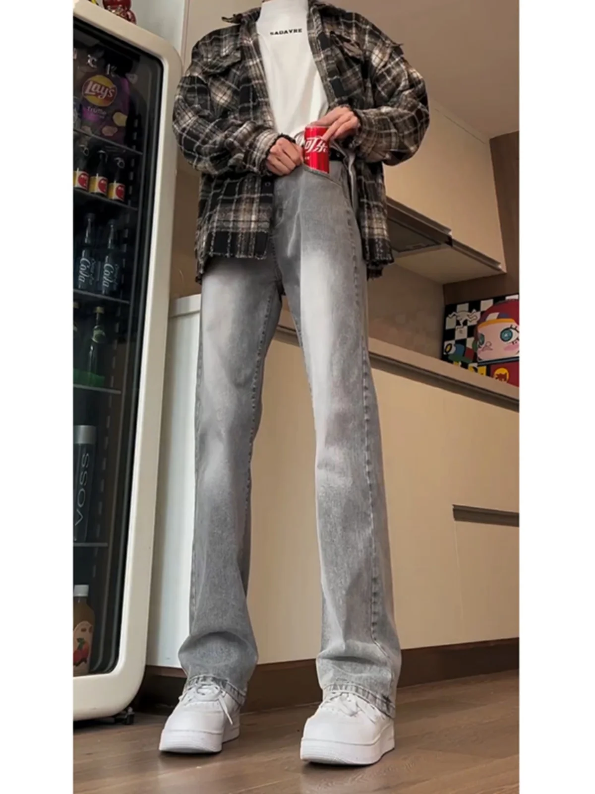 

Teenage Boys Autumn Winter Fce Lined Loose Straight Leg Jeans American High Street Sle Youth Faion Wear Resistant